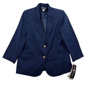 Vintage Sag Harbor Petite Navy Blue Womens Blazer Size 14P Gold-Button Polyester